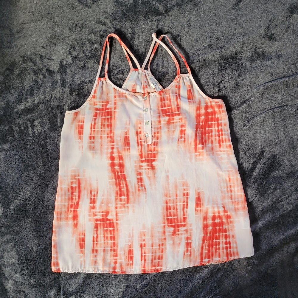 Ladies orange and white tank.  Medium.   Pink rose